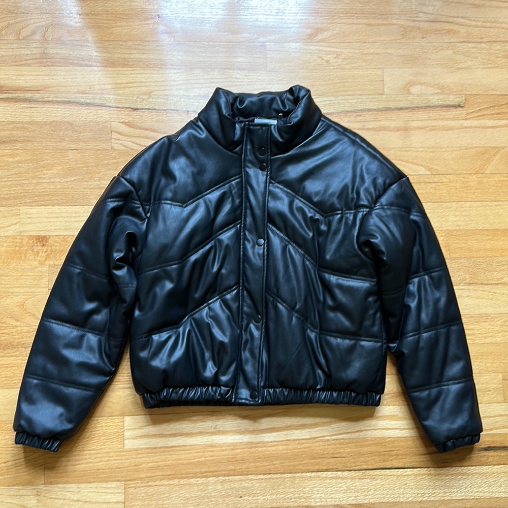 Faux Leather Puffer Jacket